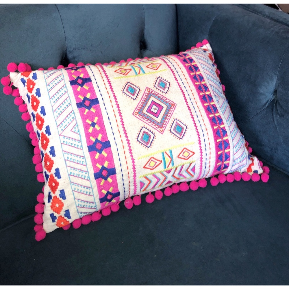 Embroidered Home Decor Throw Pillow Tassel